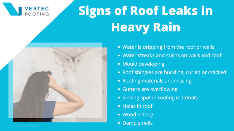 Signs of roof leaks from heavy rain